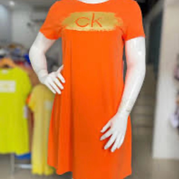 Calvin Klein Dresses & Skirts - Calvin Klein Orange Midi Dress with Gold Accent